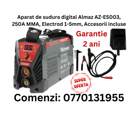 Echipamente pentru sudura - Aparat de sudura Almaz AZ-ES003, 250A MMA, Electrod 1-5mm, Accesorii incluse