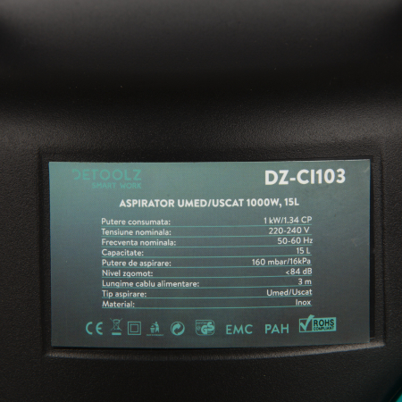 Aspirator uscat/umed 1000W, 15 litri, Detoolz DZ-CI103 [5]