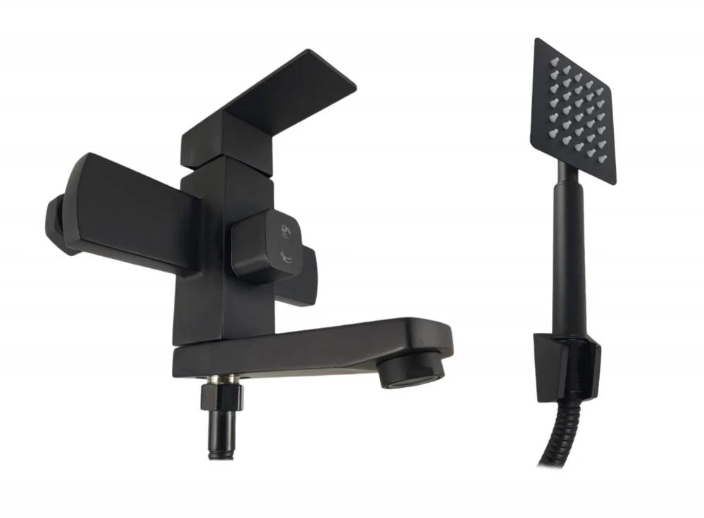 Baterii cada - Baterie cada MIXXUS KUB-009 (EURO) BLACK – monocomanda, inox, mat negru cu furtun dus 150 cm