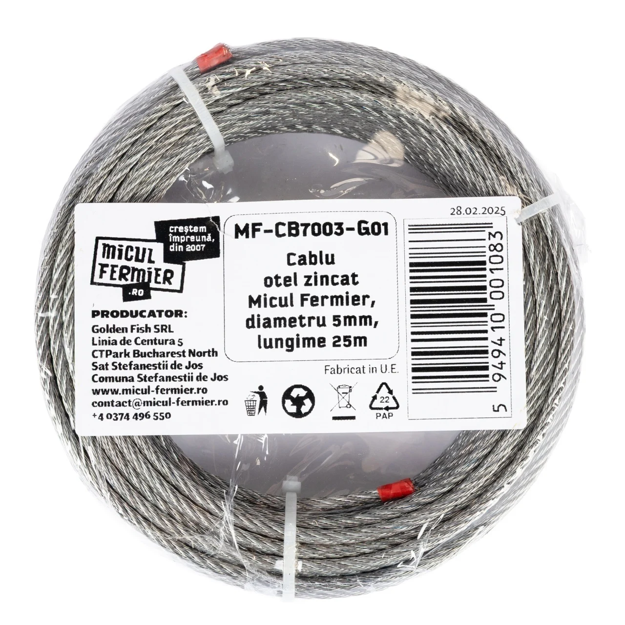 Ridicare greutati - Cablu otel zincat 5mm, 25m, Micul Fermier, rezistent si durabil