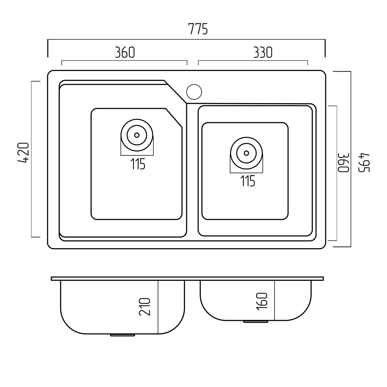 Chiuvetă Elefant Premium Harmony Grafit 775x495/420 mm – cu două cuve funcționale [1]