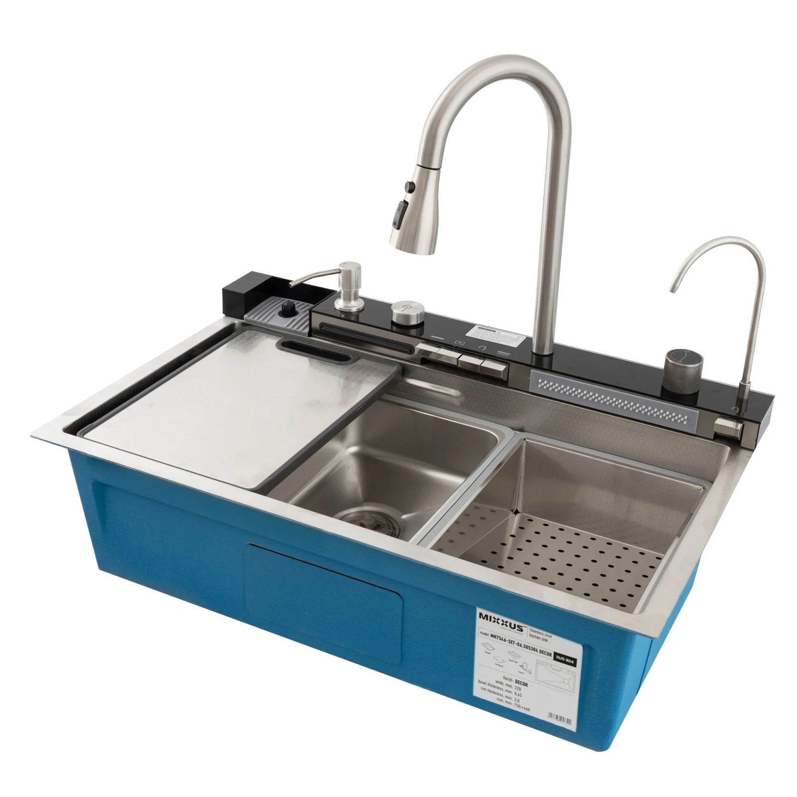 Chiuveta multifunctionala Mixxus MH7546-SET-06.SUS304 – otel inoxidabil SUS304, set complet, 750x460 mm [2]