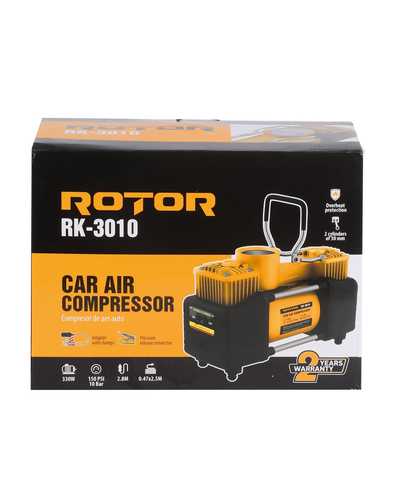 Compresor Auto Bicilindric ROTOR RK-3010, 12V, 330W, 150 PSI, 70 L/min, Bobinaj Cupru [4]