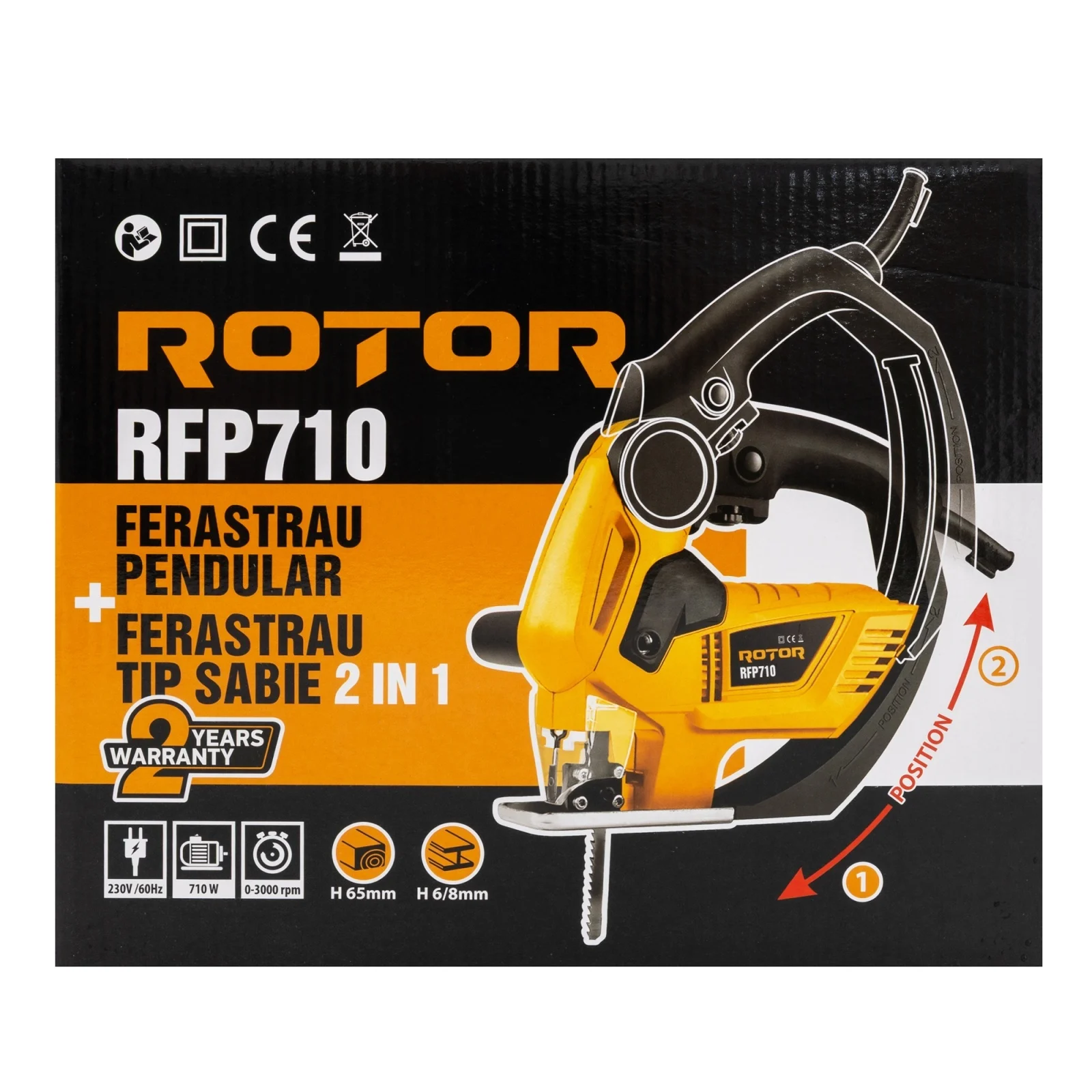 Fierastrau Pendular si Sabie 2 in 1 ROTOR RFP710, 710W, 3000 RPM, Taiere Lemn 65 mm, Otel 8 mm [2]