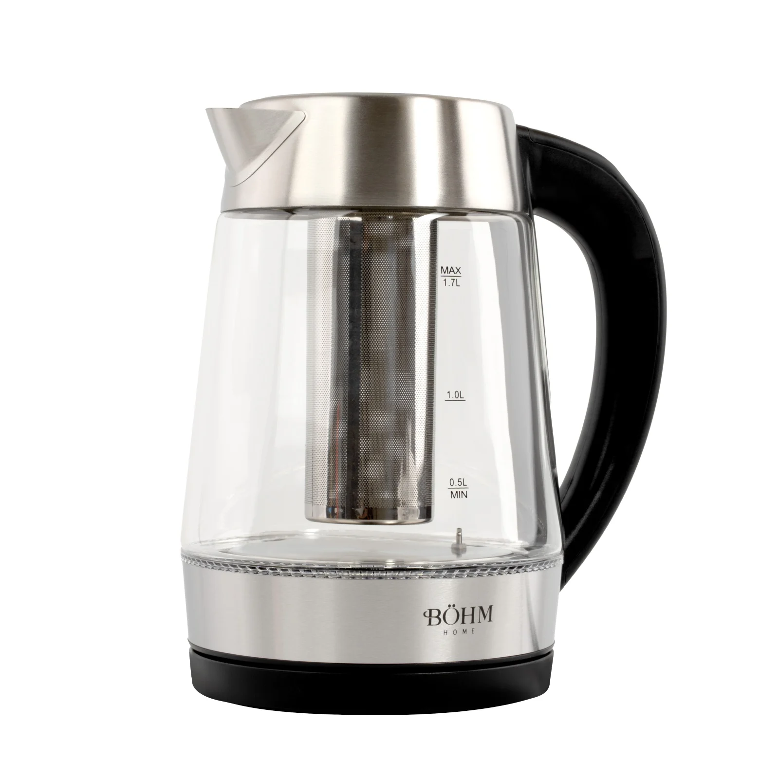 Fierbatoare electrice - Fierbator Electric BOHM BHB1703DT, 2200W, 1.7 L, Sticla Borosilicata, LED, Control Temperatura
