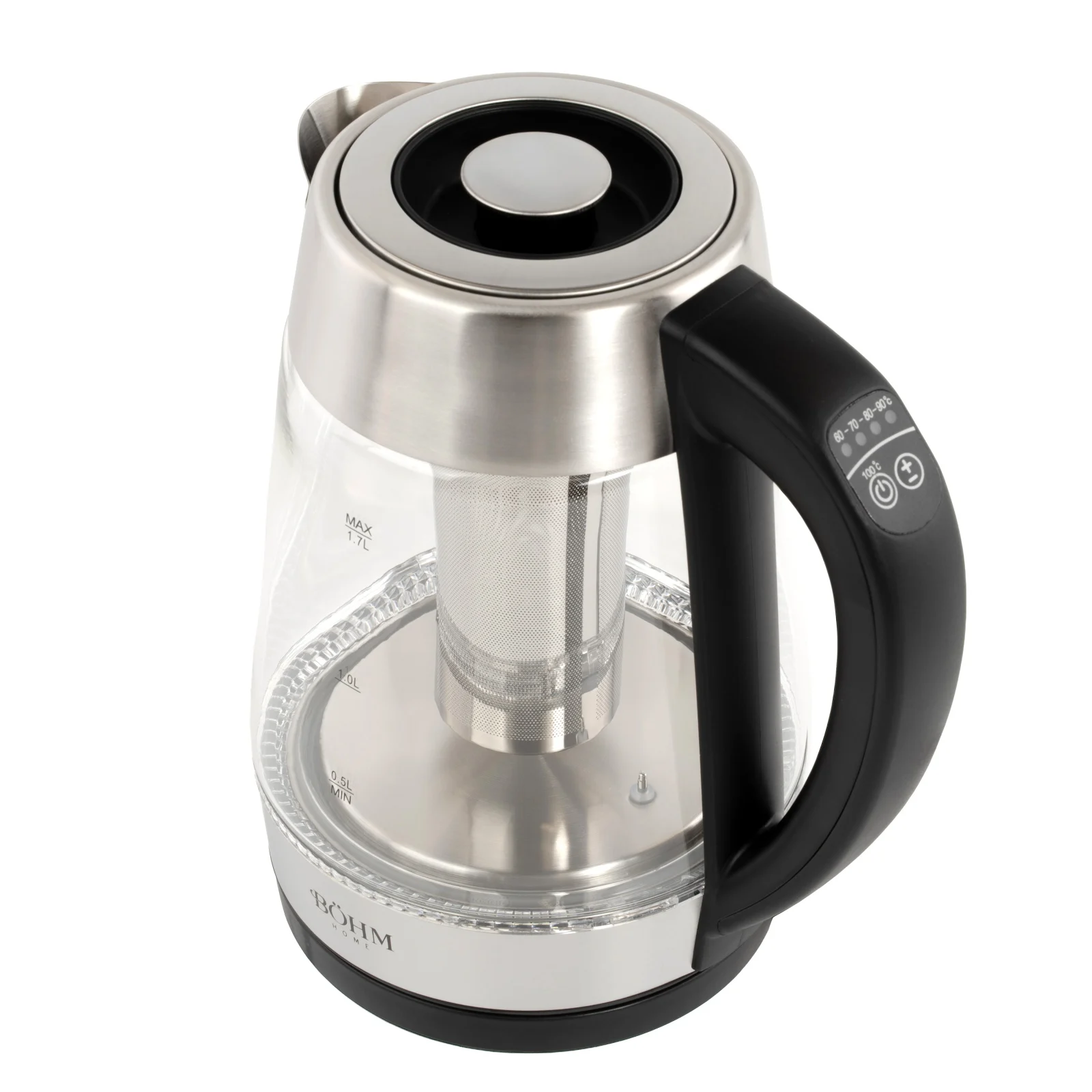 Fierbator Electric BOHM BHB1703DT, 2200W, 1.7 L, Sticla Borosilicata, LED, Control Temperatura [1]