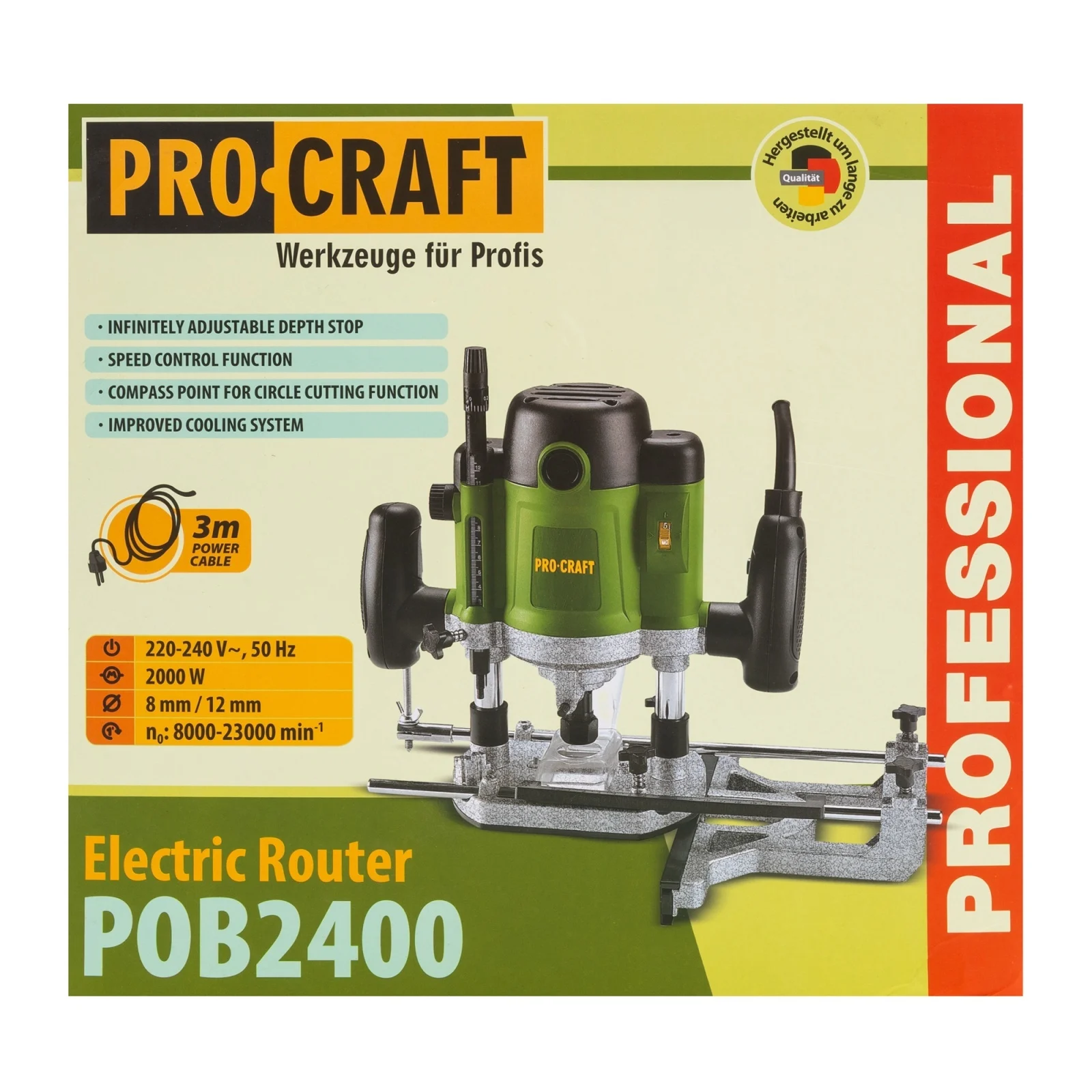 Freza Lemn PROCRAFT POB-2400, 2000W, 23000 RPM, Set 12 Freze incluse [1]