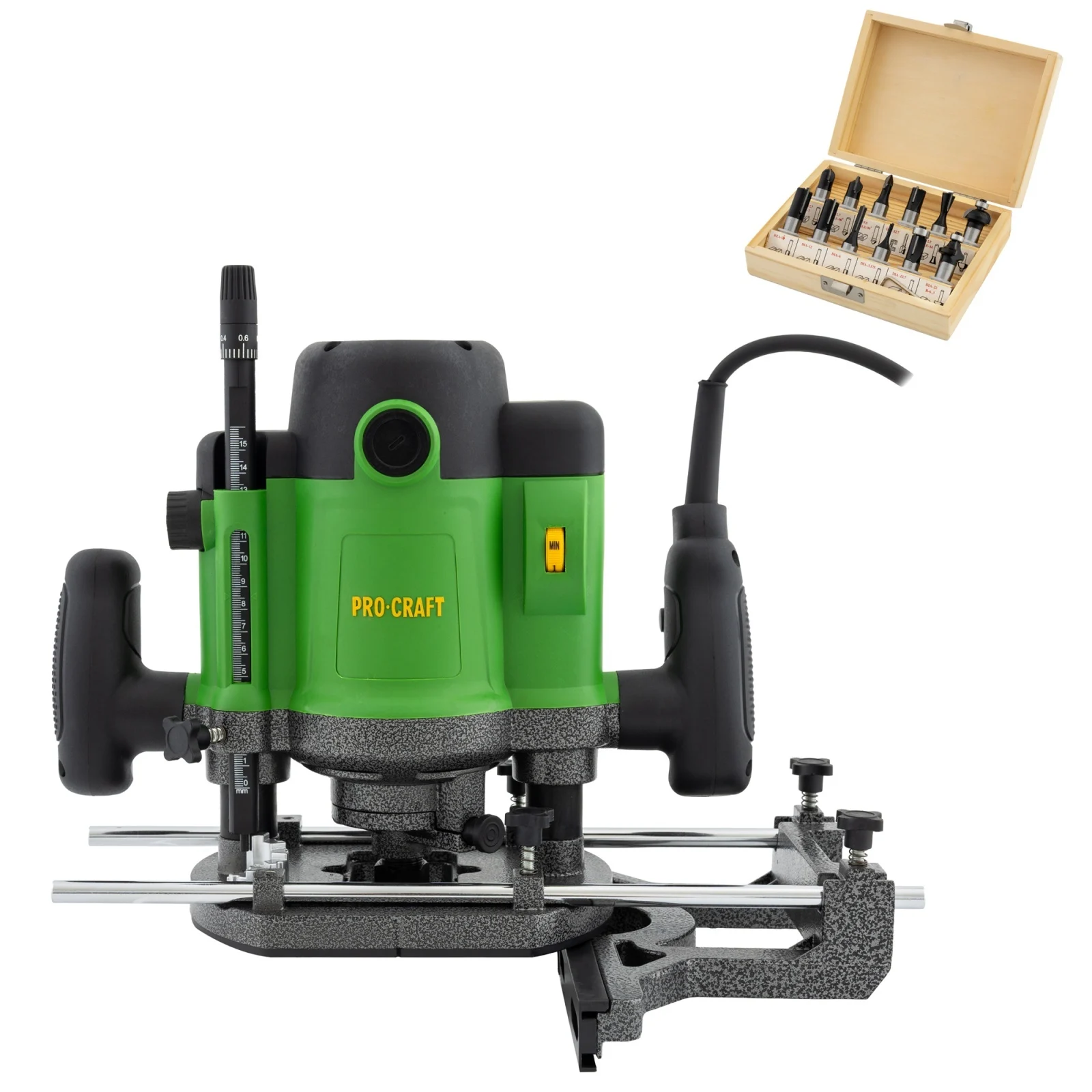 Masini debitat si prelucrare lemn - Freza Lemn PROCRAFT POB-2400, 2000W, 23000 RPM, Set 12 Freze incluse