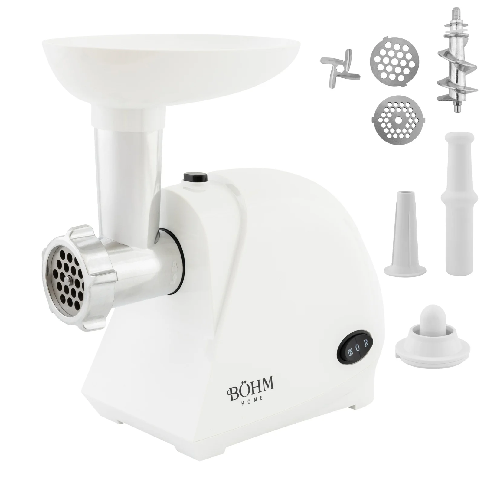 Masini tocat carne electrice - Masina de tocat carne electrica BÖHM BMG1033R – 1,5 Kg/min, 300–1340 W, site 5/7 mm, accesorii carnati si kebbe