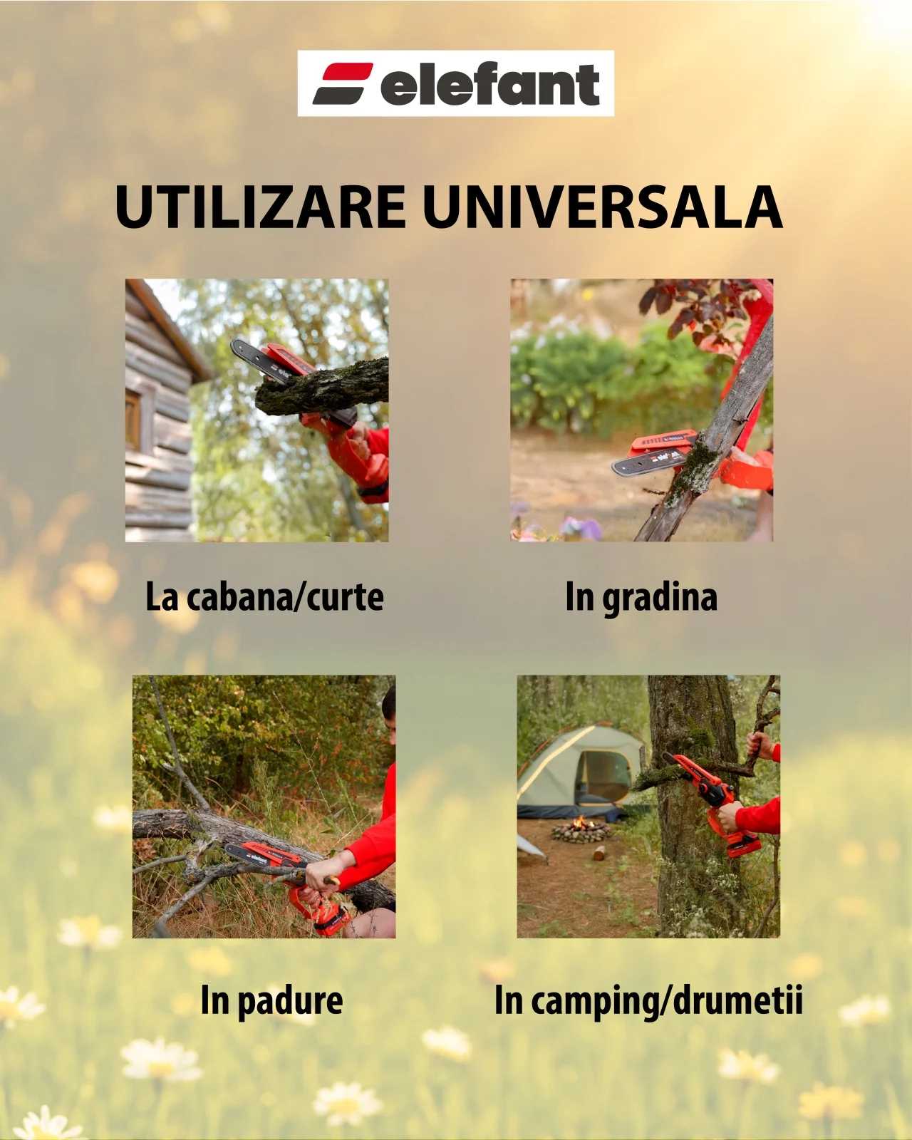 Mini fierăstrău cu lanț ELEFANT EBS-104, 20V / 4Ah, Brushless, 8" și 10" [4]