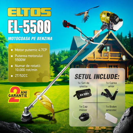 Motocositori - Motocoasa pe benzina Eltos EL5500, 52CC, 4.7 CP, 10000 RPM