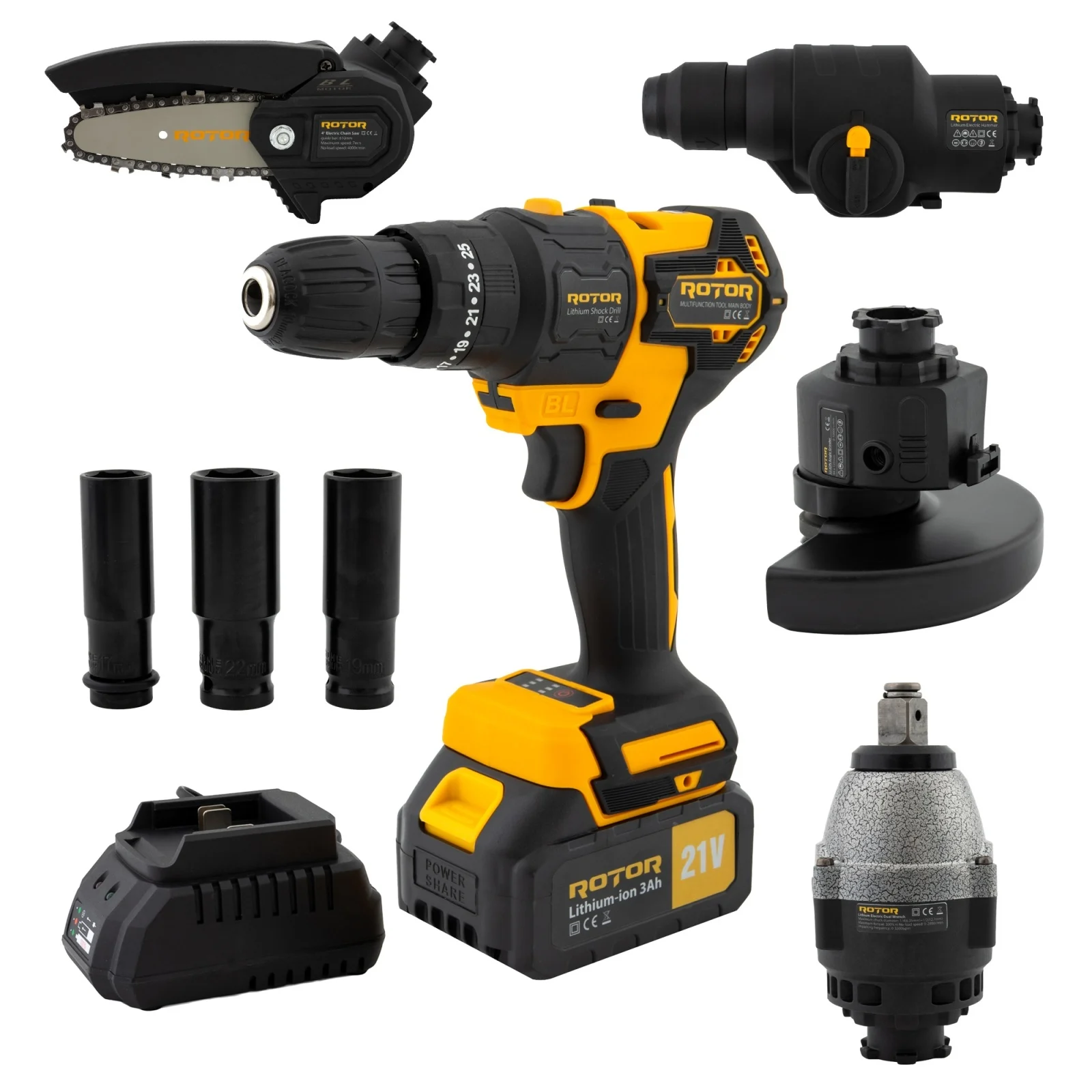 Seturi Multifunctionale - Multifuncțional ROTOR RTS2 5 în 1, 21V 3Ah, Brushless, 24000 RPM, 2 Acumulatori