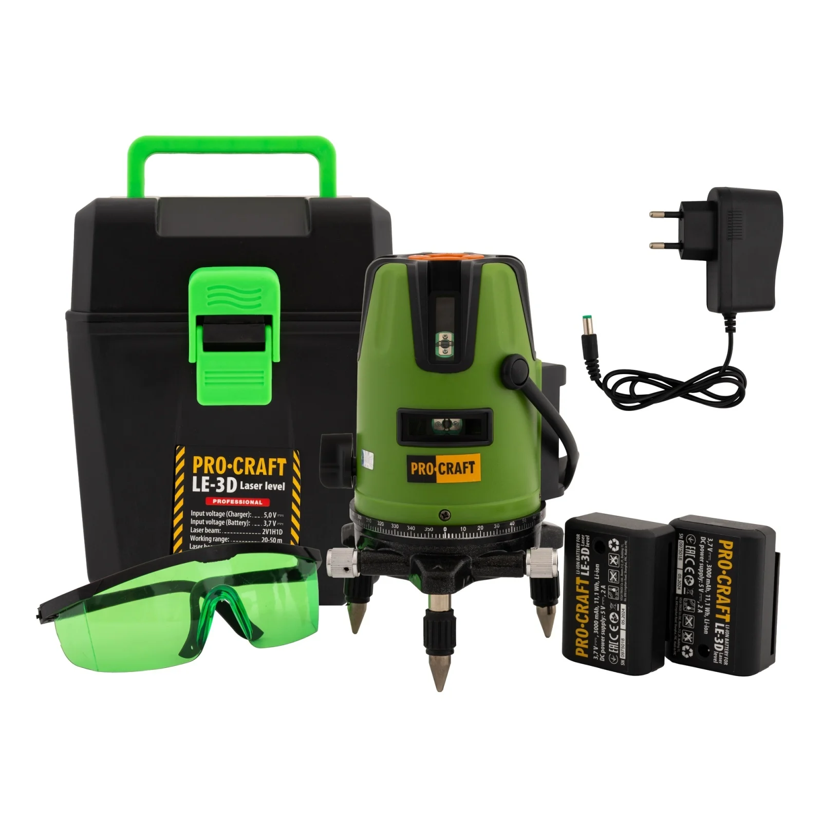 Bricolaj - Nivela Laser PROCRAFT LE-3D, 3 linii verzi, nivelare automată, rază 15 m, Clasa 2