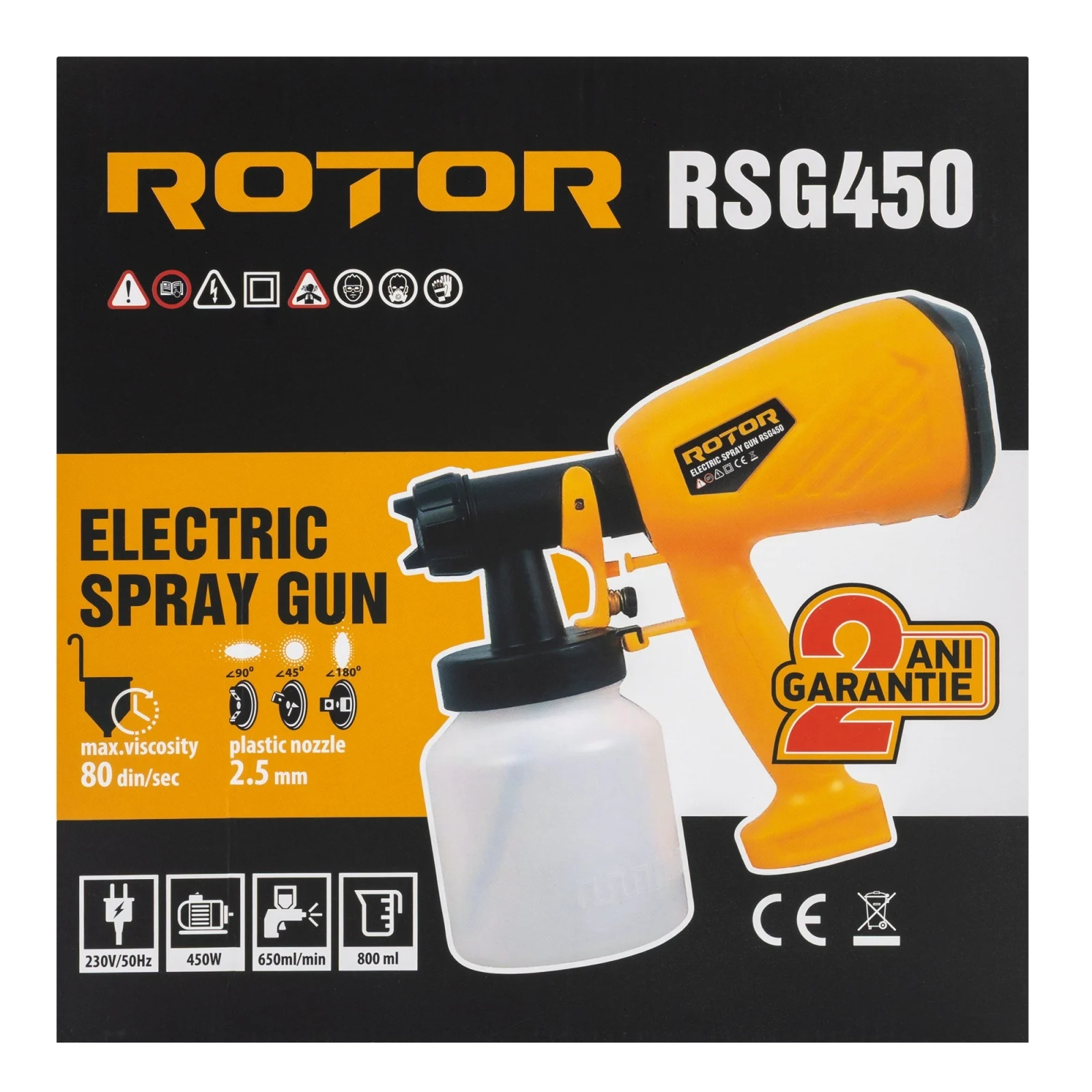 Pistol de Vopsit Electric ROTOR RSG450, 450W, 650 ml/min, Rezervor 800 ml, Pulverizare Profesionala [2]