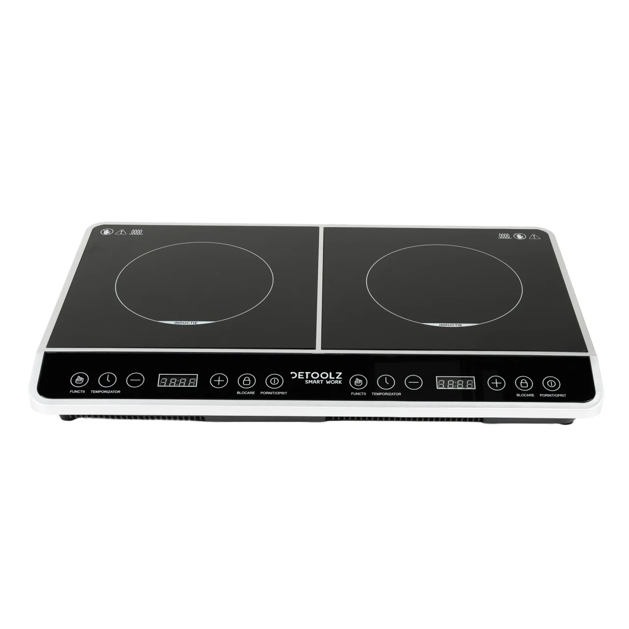 Plite, aragaze, pirostrii - Plita inductie dubla Detoolz 3000W,  8 niveluri temperatura, sticla ceramica