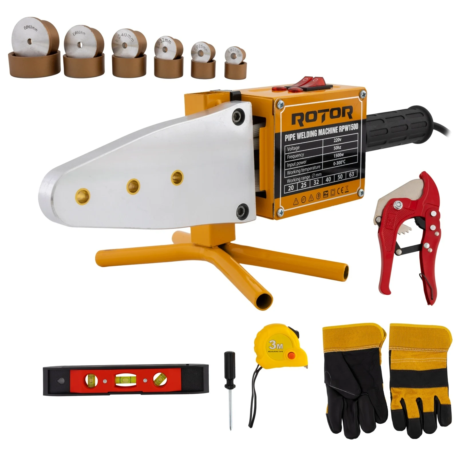 Echipamente instalator - Plita Sudura PPR ROTOR RPW1500 1500W 20-63mm Set Complet | Aparat Lipit Tevi Profesional
