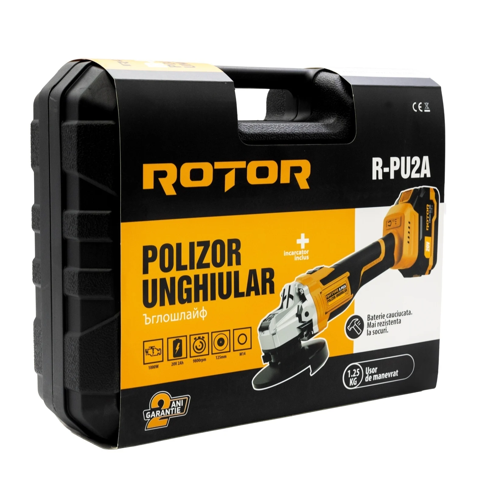 Polizor Unghiular cu Acumulator ROTOR R-PU2A, 20V, 2Ah, 1000W, Brushless, Disc 125 mm [8]