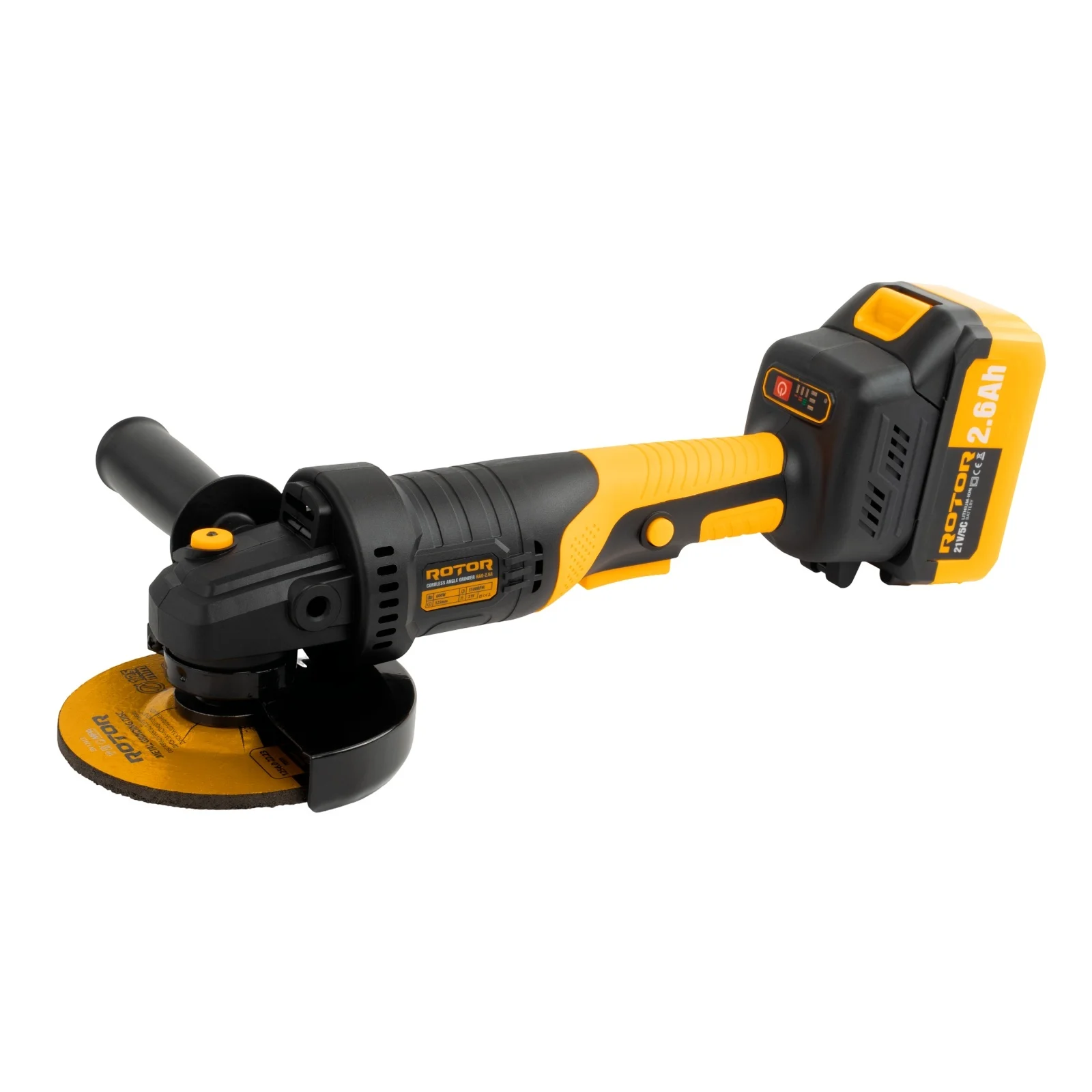 Polizoare unghiulare cu acumulatori - Polizor Unghiular cu Acumulator ROTOR RAG-2.6A, 21V, 2.6Ah, Brushless, 600W,disc 125 mm