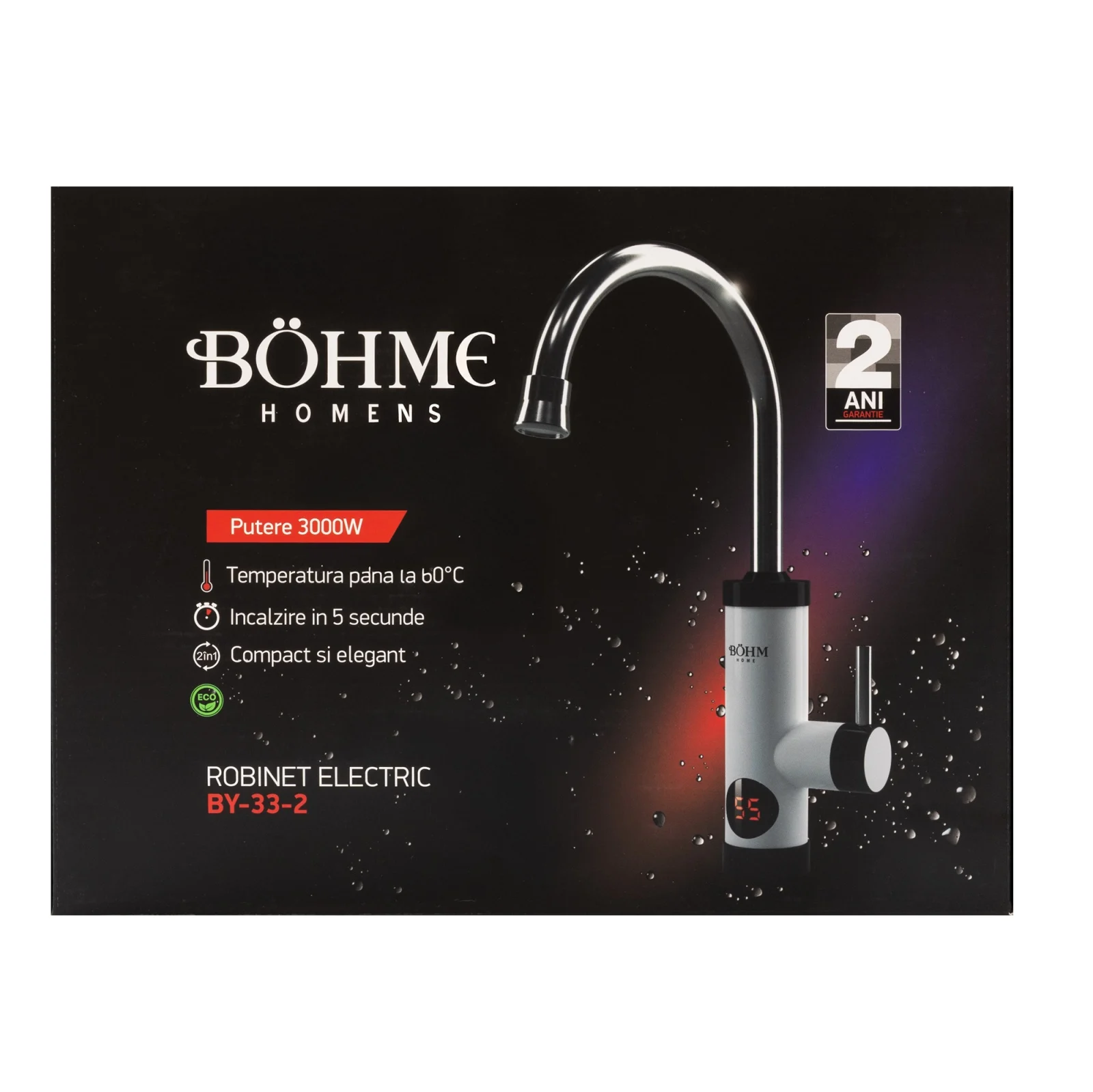 Robinet electric BÖHM BY-33-2, 3000 W, afișaj digital LED, finisaj alb [1]