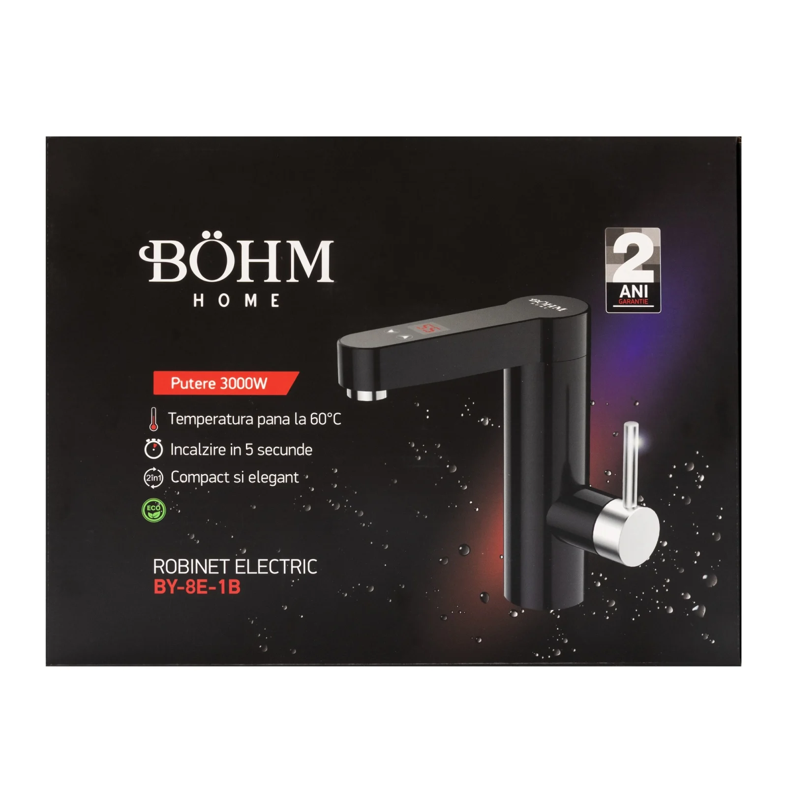 Robinet electric BÖHM BY-8E-1B, Compact, Negru, afișaj digital, 3000 W [1]