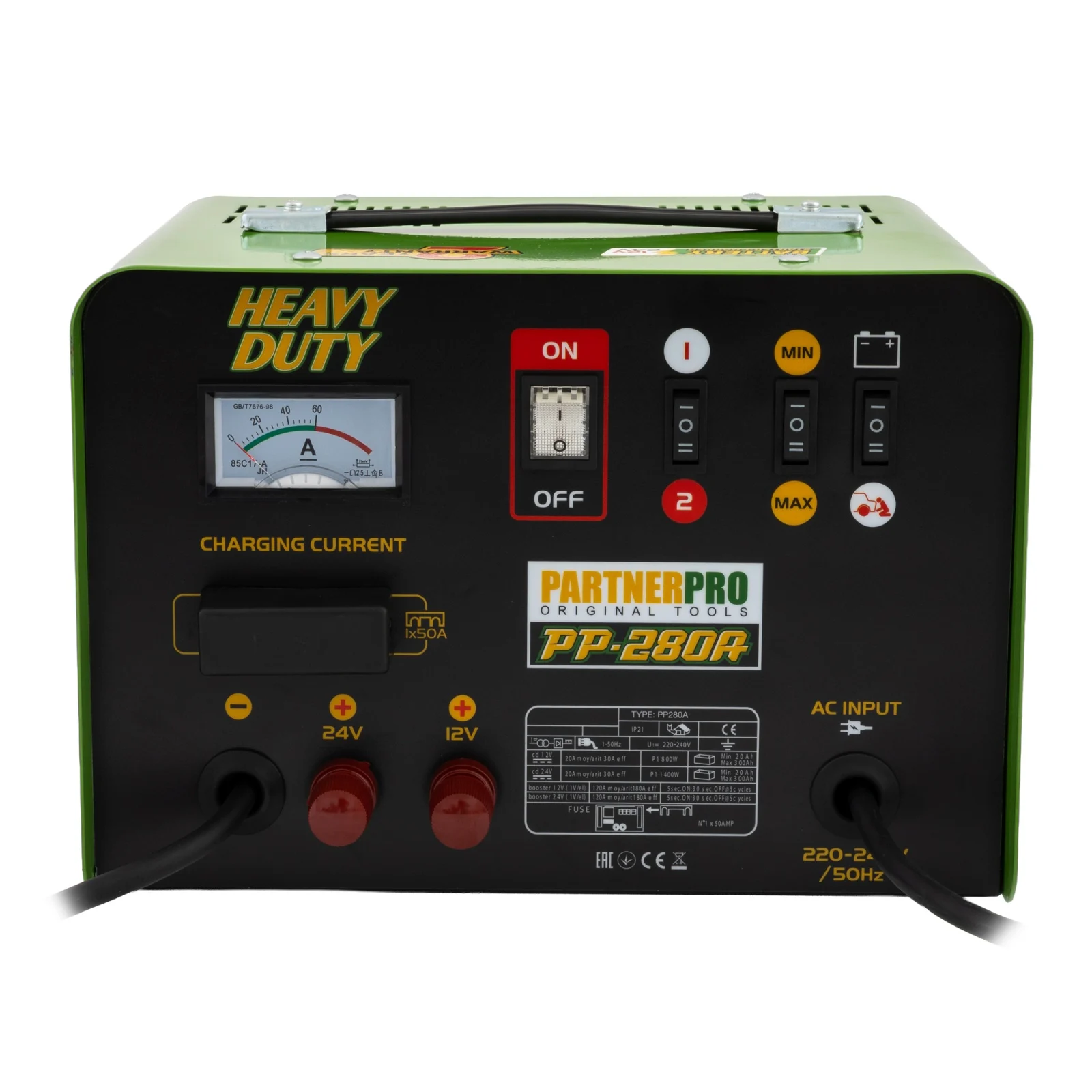 Robot pornire auto PARTNERPRO PP-280A, 12/24 V, 280 A / 1000 W – Booster si redresor auto compact [1]