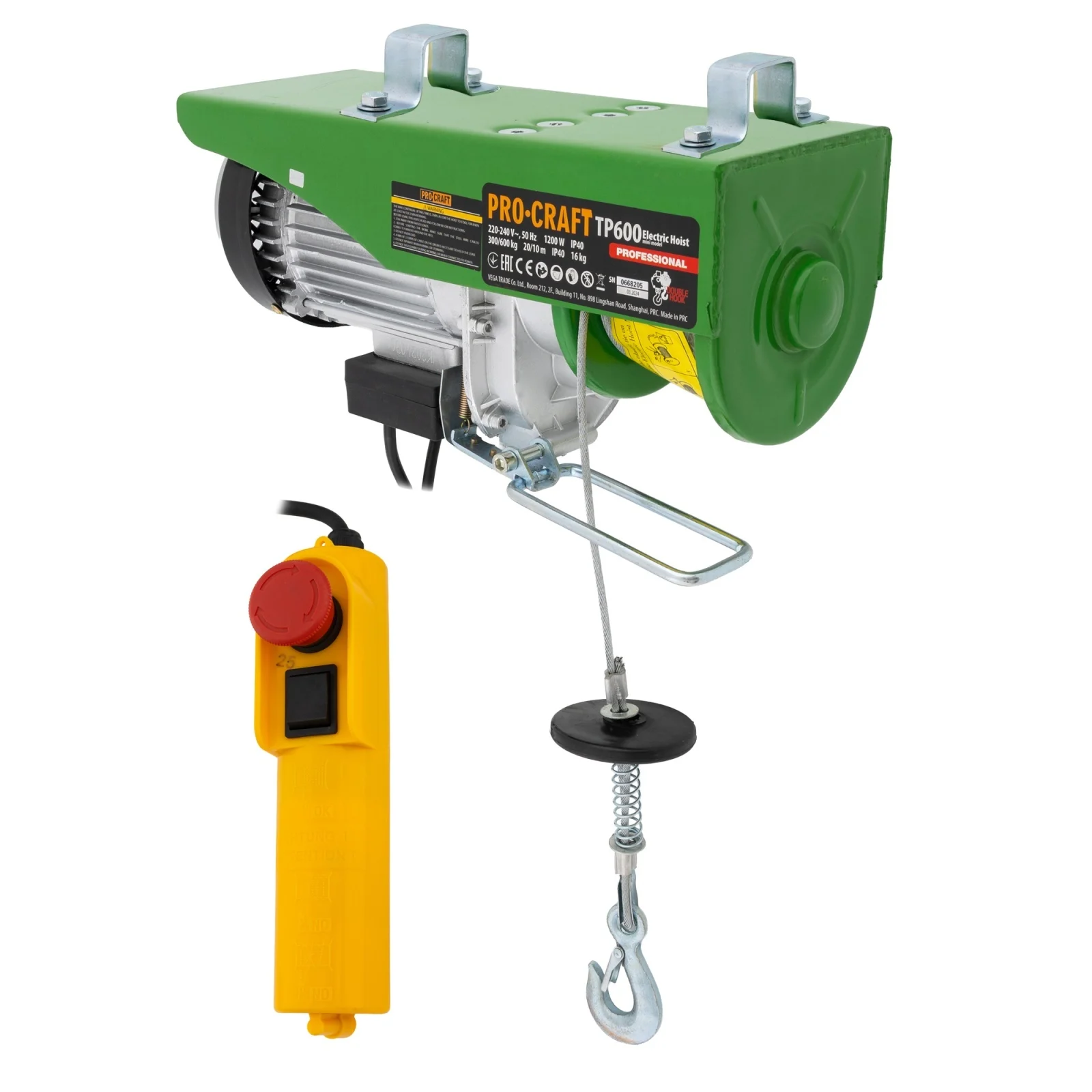 Ridicare greutati - Scripete Electric ProCraft TP600, 1200W, 600 kg, Palan/troliu 20 m