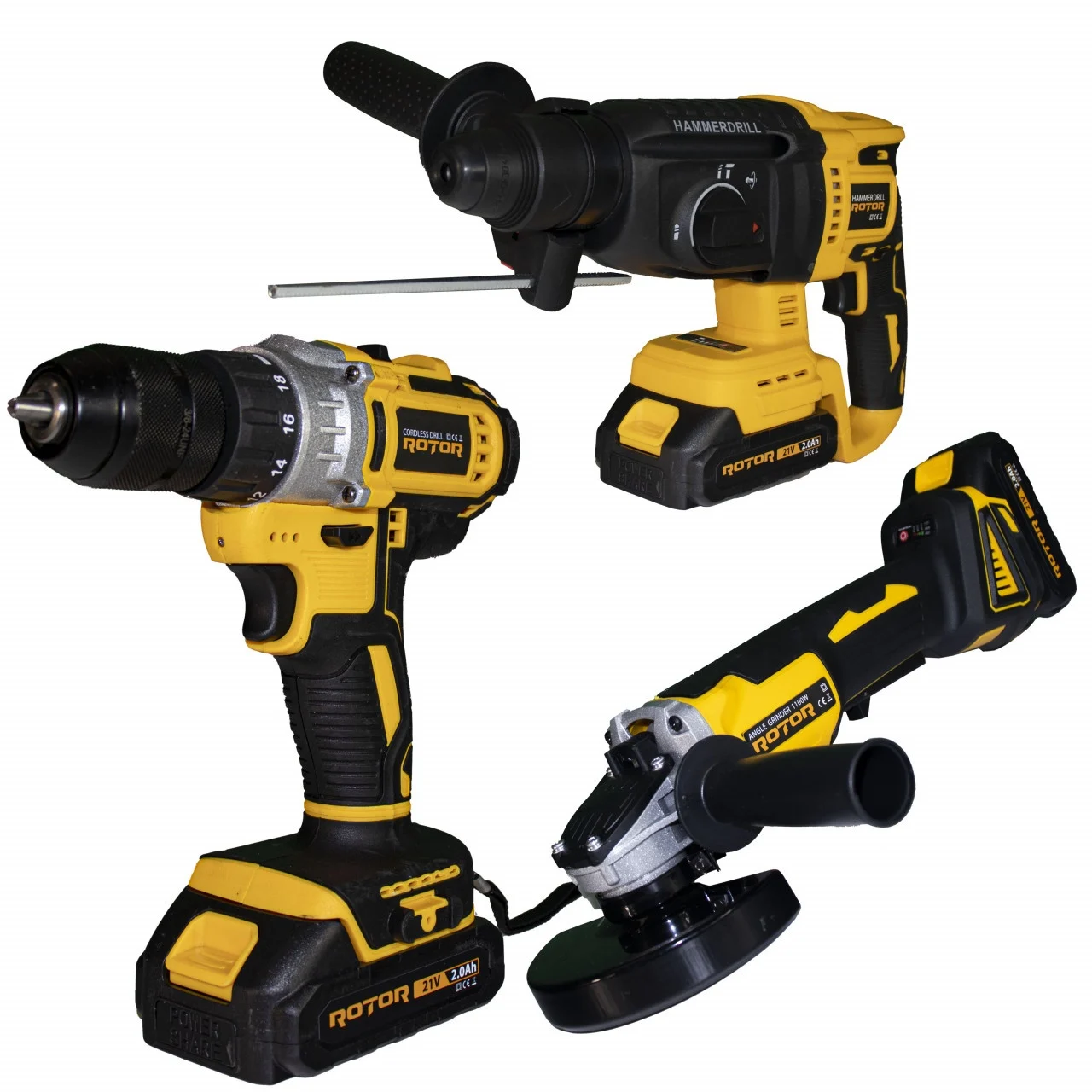 Seturi Multifunctionale - Set Scule ROTOR JFTS003-DC 21V, Polizor, Rotopercutor SDS+, Autofiletantă, 2 Acumulatori