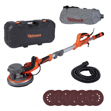 Slefuitoare pereti electrice - Slefuitor de pereti 750 W cu aspirator si LED, disc 215 mm,  pliabil si extensibil, Almaz AZ-EC006