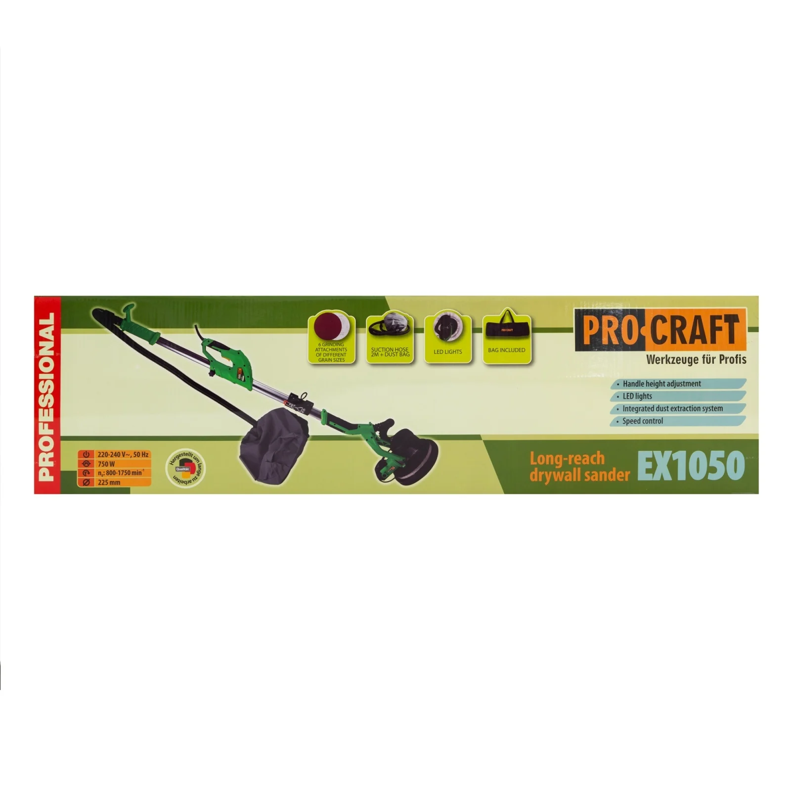 Slefuitor pereti girafa ProCraft EX1050, 1050W, 800–1750 RPM, disc 225 mm, LED, sac colectare praf [2]