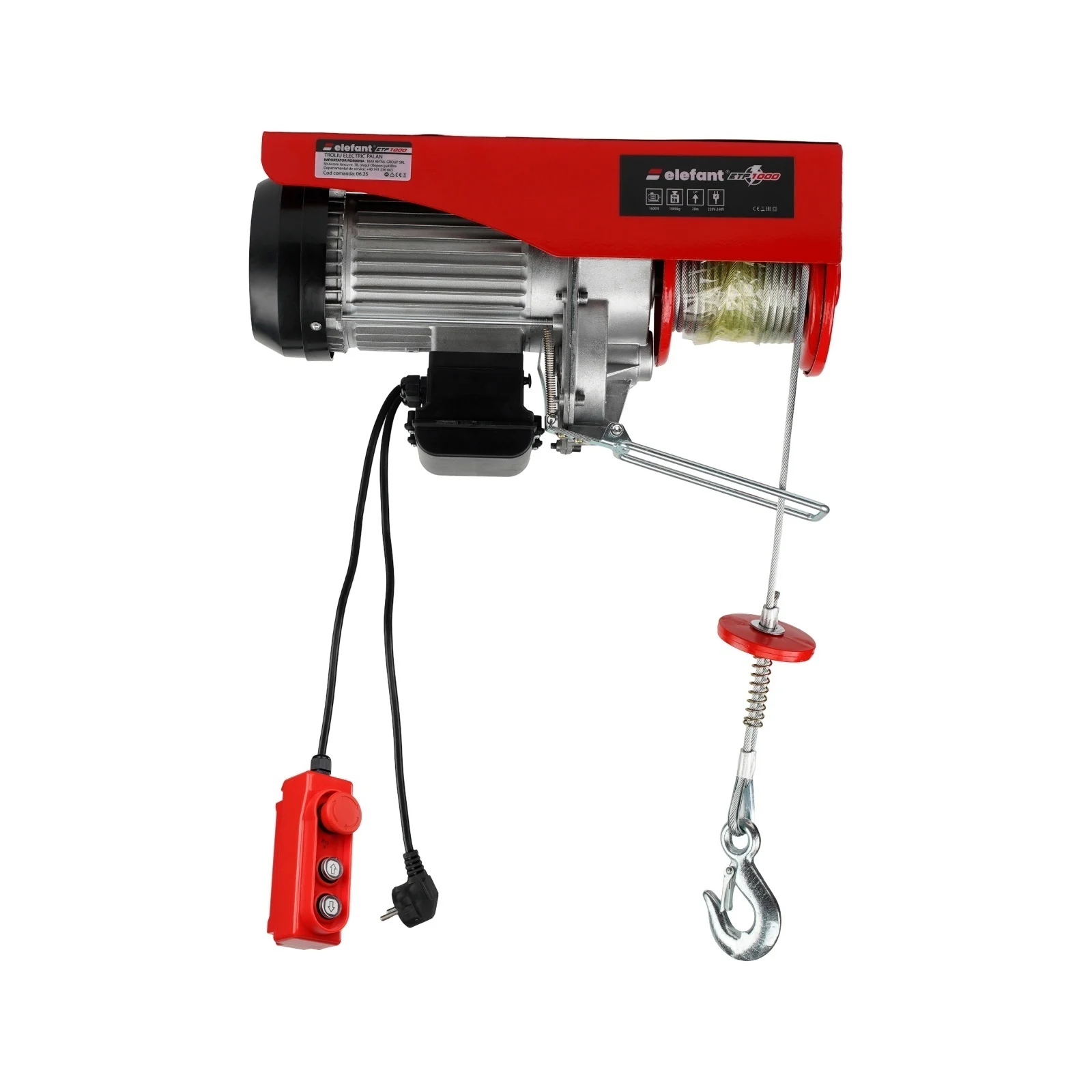 Ridicare greutati - Troliu Electric ELEFANT ETP1000, 1000 kg, Palan 1600W, Cablu 20 m