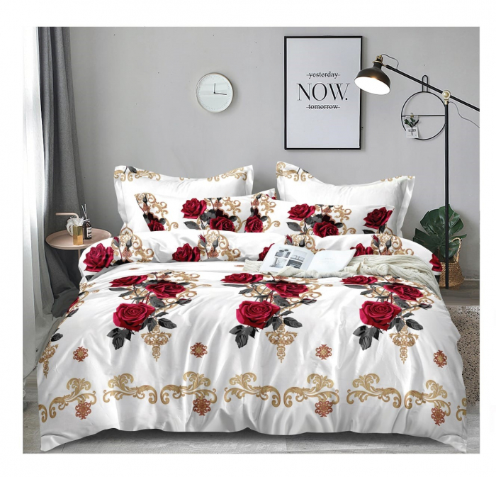 Lenjerie de pat completă, set cearșaf și fețe de pernă, elegant, cadou ideal [1]