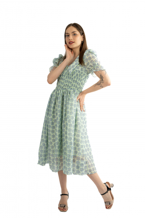 Rochie dama 61108 cu maneci scurte, elastic în talie tip corset, decolteu în V [3]