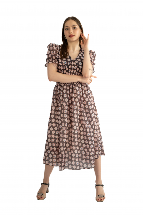 Rochie dama 61108 cu maneci scurte, elastic în talie tip corset, decolteu în V [3]