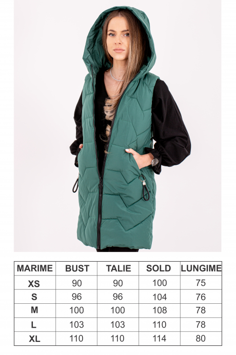 Vesta dama lungă cu glugă 808 îmbină confortul cu un design modern și practic. [3]