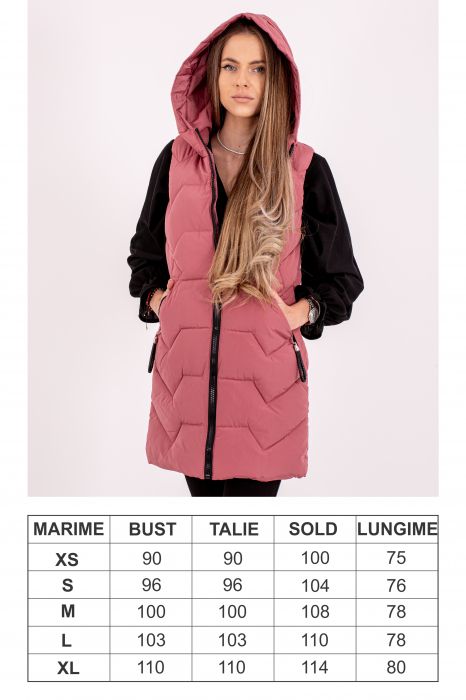 Vesta dama lungă cu glugă 808 îmbină confortul cu un design modern și practic. [3]