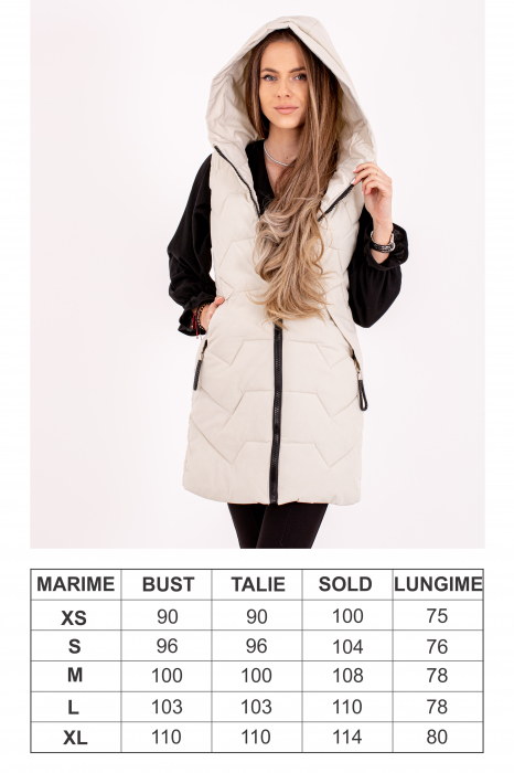 Vesta dama lungă cu glugă 808 îmbină confortul cu un design modern și practic. [3]