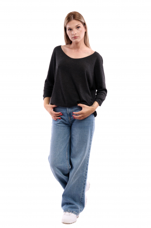 Pulovere damă - Pulover dama din tricot cu maneci trei sferturi, One size, Gri