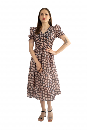 Rochii - Rochie dama 61108 cu maneci scurte, elastic în talie tip corset, decolteu în V