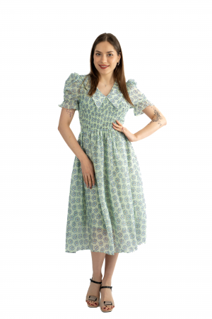 Rochii - Rochie dama 61108 cu maneci scurte, elastic în talie tip corset, decolteu în V