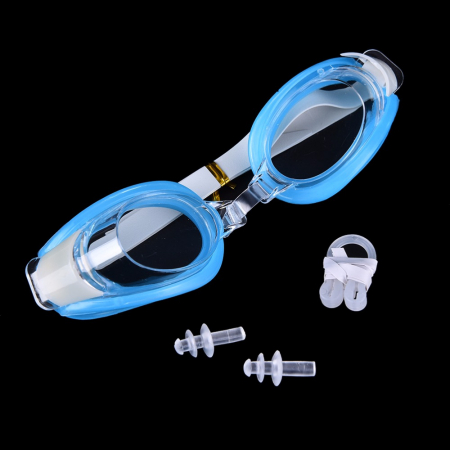 Set Ochelari de Înot pentru Copii - Include Dopuri pentru Urechi și Clips pentru Nas  - Albastu Deschis [1]