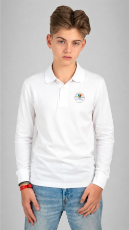 Școala Gimnazială Nicolae Bălcescu, RM Vâlcea - Tricou Basic polo mânecă lungă adulți alb N. Bălcescu RM Vâlcea