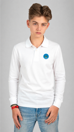 Școala Europeană Andrei Șaguna, Deva - Tricou Basic Polo mânecă lungă copii alb Andrei Șaguna Deva