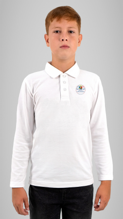 Școala Gimnazială Nicolae Bălcescu, RM Vâlcea - Tricou Premium polo cu manecă lungă alb N. Bălcescu RM Vâlcea