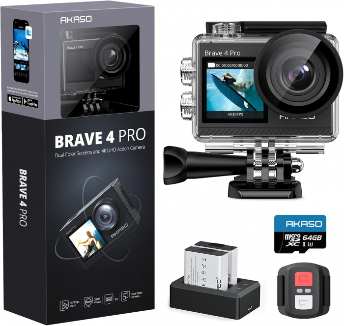 Camera sport Akaso Brave 4 Pro, 4K, 20MP, 170° [1]