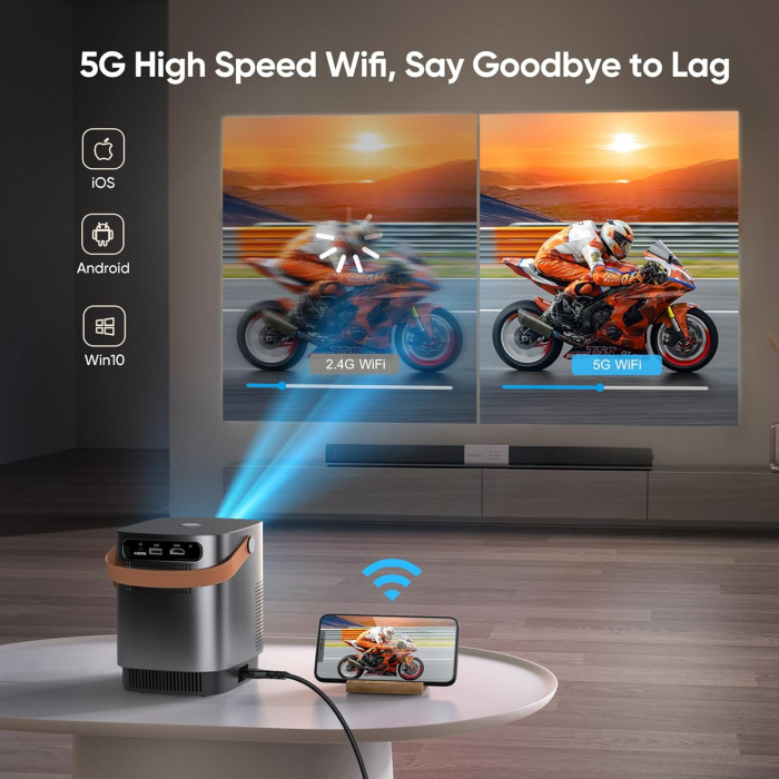 Mini Videoproiector TOPTRO TR23, HD 1080P 8000 lumeni, 5G WiFi Bluetooth Home Cinema cu butoane touchscreen, compatibil cu TV Stick, HDMI, USB, PS4, X-Box, iOS/Android [2]