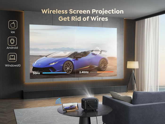 Mini Videoproiector TOPTRO TR25, Full HD 1080P, 8500 lumeni 5G WiFi Bluetooth Home Cinema, portabil cu afisaj de 240 inchi [6]