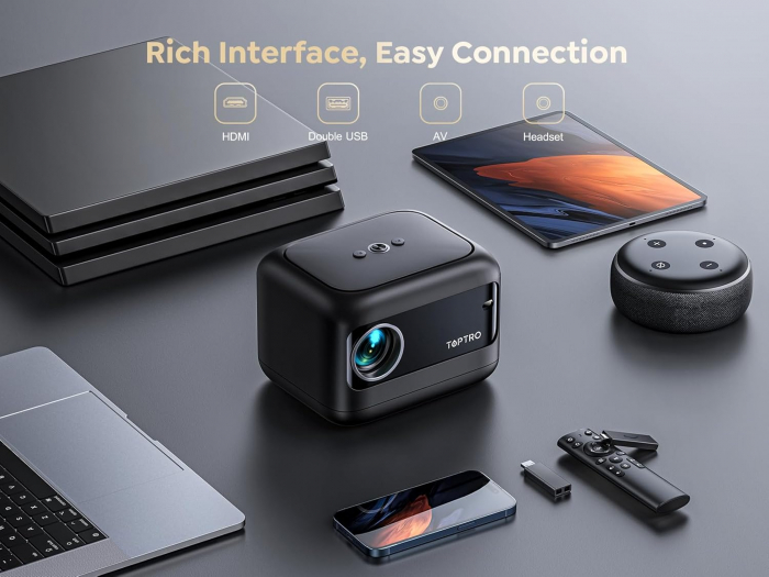 Mini Videoproiector TOPTRO TR25, Full HD 1080P, 8500 lumeni 5G WiFi Bluetooth Home Cinema, portabil cu afisaj de 240 inchi [5]