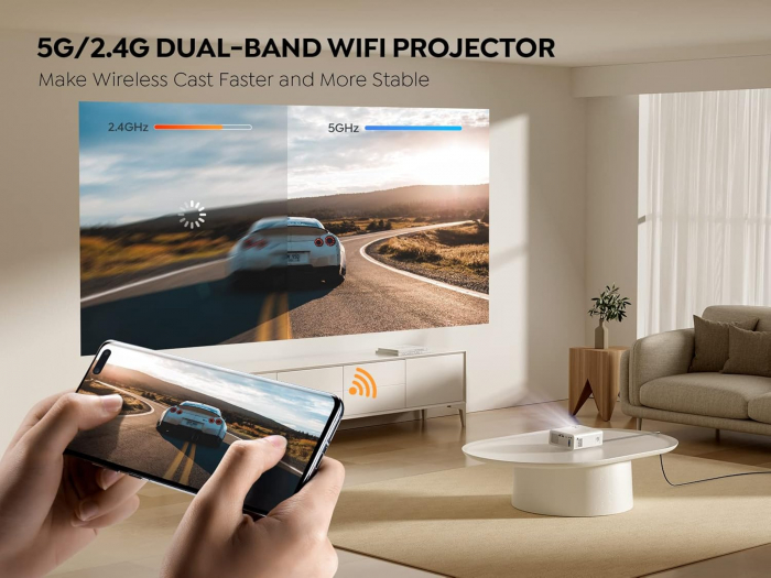 Mini Videoproiector Yaber V5 WiFi Bluetooth 2.4G & 5G, 7000 lumeni, Full HD 1080P compatibil cu TV Stick / Smartphone / Laptop / HDMI / DVD Telefon mobil, portabil [6]