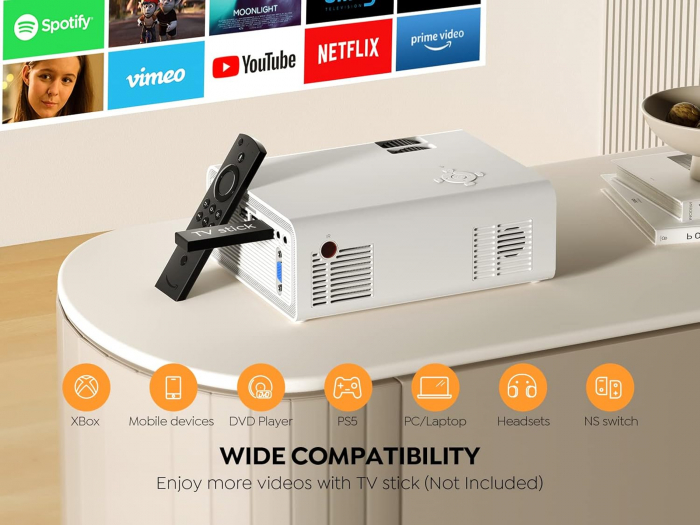 Mini Videoproiector Yaber V5 WiFi Bluetooth 2.4G & 5G, 7000 lumeni, Full HD 1080P compatibil cu TV Stick / Smartphone / Laptop / HDMI / DVD Telefon mobil, portabil [7]