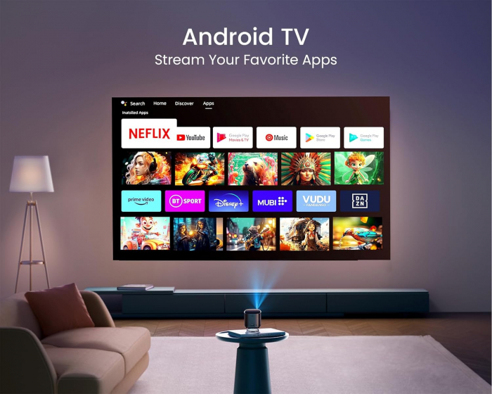 Miniproiector Wimius Q2 WiFi Bluetooth, 150 ANSI Android TV, DLP si baterie reincarcabila, portabil, difuzor 360°, suport 1080P, inteligent fara fir pentru exterior pentru telefon/HDMI/USB [8]